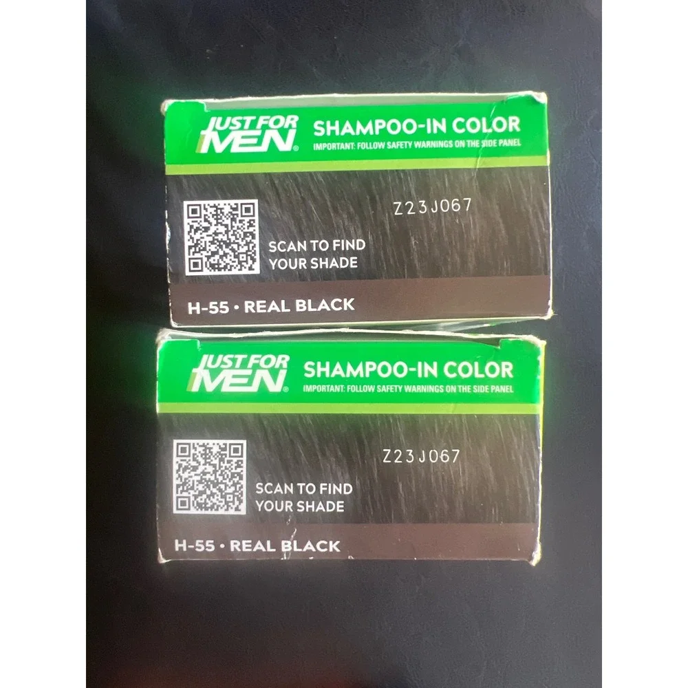Lot of 2 Just For Men Shampoo-In Color Real Black H-55 Mens Hair Dye 5 Min Kit